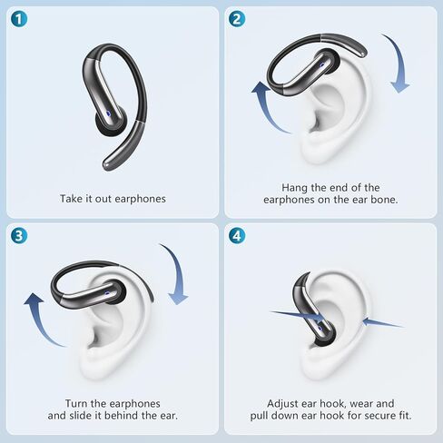 Open Ear Clip Wireless Earbuds Bone Conduction Headphones, Bluetooth 5.4, Open Ear Design for Running Fitness,Office，Built-in Mic, IPX7 Waterproof, LED Display Charging Case,Ear Hooks Ear Buds in Kuwait