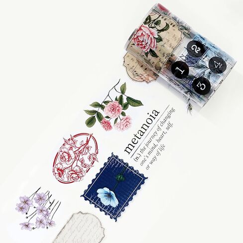 WT Petals & Parchment Washi Sticker Tape Set, 4 Rolls, Original Designs, Vintage Floral Decorative Masking Tape, DIY Craft Sticker, Journaling Scrapbook Bujo Planner Supplies, Adhesive Paper Tape in Saudi Arabia