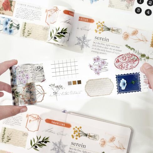 WT Petals & Parchment Washi Sticker Tape Set, 4 Rolls, Original Designs, Vintage Floral Decorative Masking Tape, DIY Craft Sticker, Journaling Scrapbook Bujo Planner Supplies, Adhesive Paper Tape in Saudi Arabia