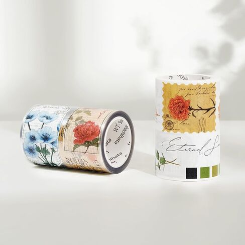 WT Petals & Parchment Washi Sticker Tape Set, 4 Rolls, Original Designs, Vintage Floral Decorative Masking Tape, DIY Craft Sticker, Journaling Scrapbook Bujo Planner Supplies, Adhesive Paper Tape in Saudi Arabia