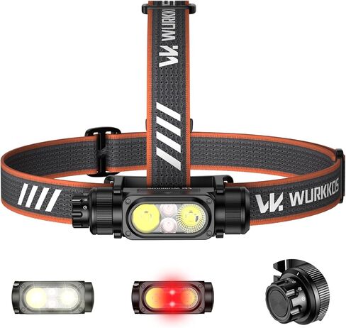 مصباح أمامي Wurkkos HD17 مع ضوء أحمر، 2500 لومن LED مصباح رأس ساطع قابل لإعادة الشحن 3 مصدر ضوء، مع مصابيح أمامية مغناطيسية مقاومة للماء IPX6 للبالغين للتخييم والصيد والقبعات الصلبة والعمل in Kuwait