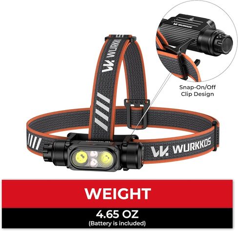 مصباح أمامي Wurkkos HD17 مع ضوء أحمر، 2500 لومن LED مصباح رأس ساطع قابل لإعادة الشحن 3 مصدر ضوء، مع مصابيح أمامية مغناطيسية مقاومة للماء IPX6 للبالغين للتخييم والصيد والقبعات الصلبة والعمل in Kuwait