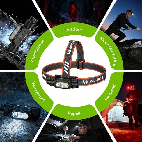 مصباح أمامي Wurkkos HD17 مع ضوء أحمر، 2500 لومن LED مصباح رأس ساطع قابل لإعادة الشحن 3 مصدر ضوء، مع مصابيح أمامية مغناطيسية مقاومة للماء IPX6 للبالغين للتخييم والصيد والقبعات الصلبة والعمل in Kuwait