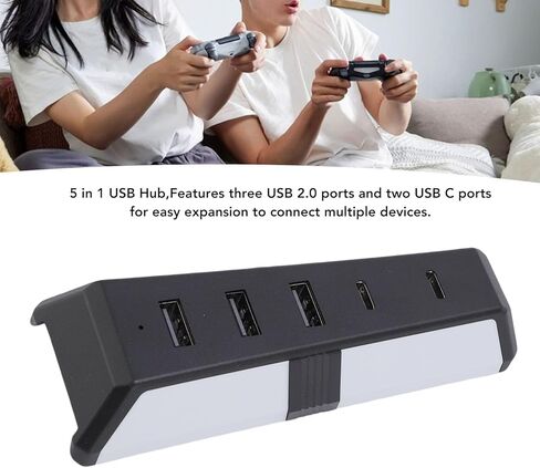 موزع USB من Pomya لوحدة التحكم في الألعاب، موزع USB C بـ 5 منافذ مع 3 منافذ USB 2.0 ومنفذين USB C، لمحركات الأقراص الصلبة الخارجية للوحة المفاتيح وشواحن وحدات التحكم in Kuwait