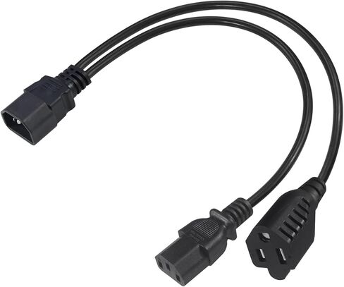 IEC320 C14 to C13 and NEMA 5-15R Y Splitter Power Cord, 3-Prong Power Adapter Cable for PDU, UPS, Computer, Monitor and Printer, Heavy Duty 18AWG Power Splitter, 1ft/12inch (1-Pack) in Saudi Arabia
