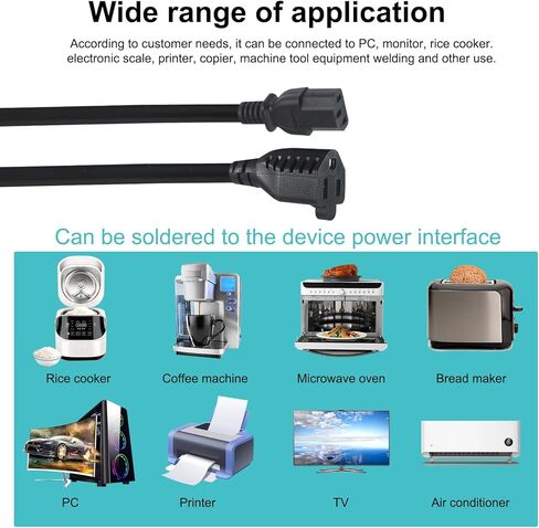 IEC320 C14 to C13 and NEMA 5-15R Y Splitter Power Cord, 3-Prong Power Adapter Cable for PDU, UPS, Computer, Monitor and Printer, Heavy Duty 18AWG Power Splitter, 1ft/12inch (1-Pack) in Saudi Arabia