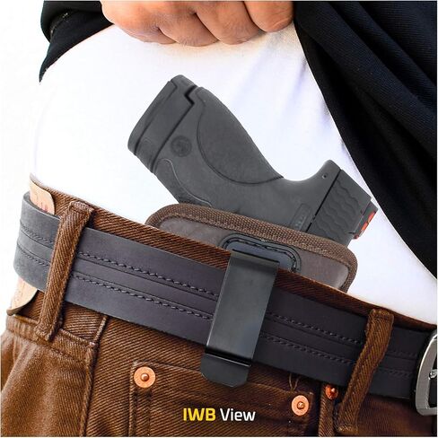 IWB وحافظة بندقية خارجية - جلد بني صديق للبيئة مادة ناعمة مخفية - تناسب Glock 26/27 / 33، Shield، XDS، Taurus 709، Pro C، Walther P22، Beretta Nano، SCCY Sky، Ruger LC9 in Kuwait