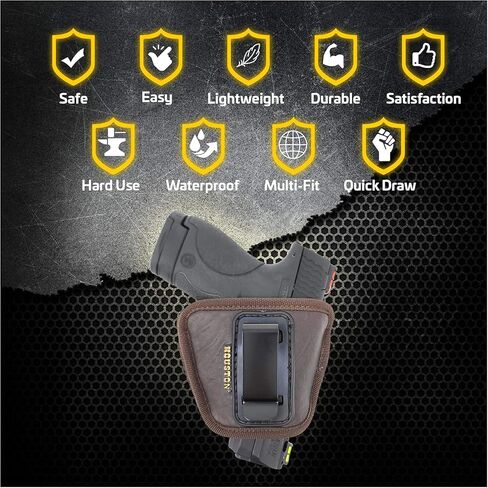 IWB وحافظة بندقية خارجية - جلد بني صديق للبيئة مادة ناعمة مخفية - تناسب Glock 26/27 / 33، Shield، XDS، Taurus 709، Pro C، Walther P22، Beretta Nano، SCCY Sky، Ruger LC9 in Kuwait