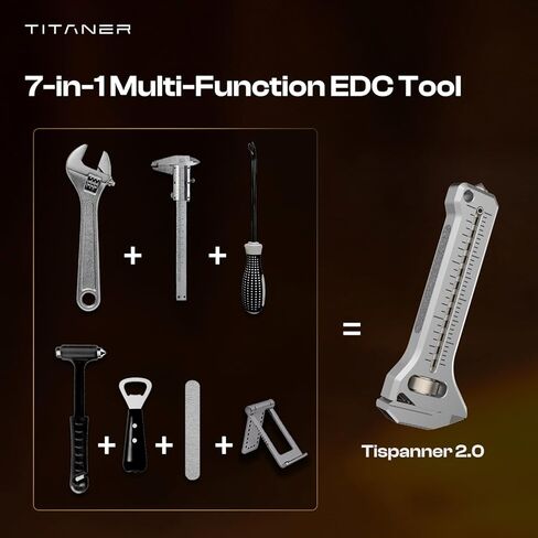 TiSpanner 2.0 Compact Titanium Multitool-18g Lightweight EDC Keychain Tool with Adjustable Wrench, Tungsten Window Breaker, High precision Caliper, 7 in1 Multi Function for Outdoor Daily Use in Kuwait