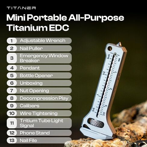 TiSpanner 2.0 Compact Titanium Multitool-18g Lightweight EDC Keychain Tool with Adjustable Wrench, Tungsten Window Breaker, High precision Caliper, 7 in1 Multi Function for Outdoor Daily Use in Kuwait