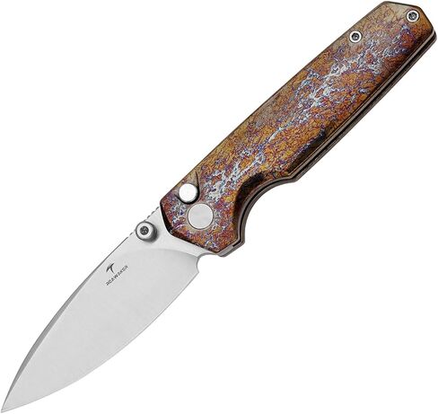 Folding Pocket Knife, 2.98" 14C28N Steel Blade Titanium Alloy Handle with Pocket Clip, Button Lock Knife for Outdoor Camping Hiking and Survival (PVD Black) in Kuwait