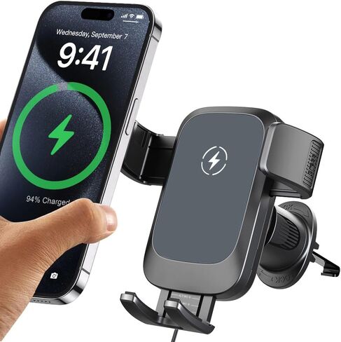 Wireless Car Charger, Auto-Clamping Air Vent Mount Car Phone Holder - 15W/10W/7.5W Fast Charging Compatible with iPhone 17/16/15/14/13/13 Pro/12 Pro Max/12 Pro/12 & Samsung Galaxy, Gift for Men Women in Kuwait