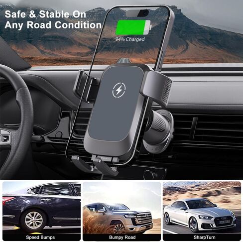 Wireless Car Charger, Auto-Clamping Air Vent Mount Car Phone Holder - 15W/10W/7.5W Fast Charging Compatible with iPhone 17/16/15/14/13/13 Pro/12 Pro Max/12 Pro/12 & Samsung Galaxy, Gift for Men Women in Kuwait
