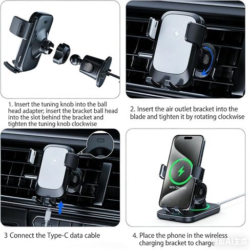 Wireless Car Charger, Auto-Clamping Air Vent Mount Car Phone Holder - 15W/10W/7.5W Fast Charging Compatible with iPhone 17/16/15/14/13/13 Pro/12 Pro Max/12 Pro/12 & Samsung Galaxy, Gift for Men Women in Kuwait