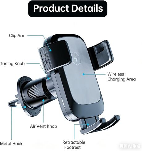 Wireless Car Charger, Auto-Clamping Air Vent Mount Car Phone Holder - 15W/10W/7.5W Fast Charging Compatible with iPhone 17/16/15/14/13/13 Pro/12 Pro Max/12 Pro/12 & Samsung Galaxy, Gift for Men Women in Kuwait