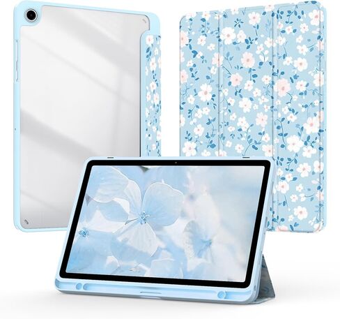 Case for Samsung Galaxy Tab A11+ Plus / A9+ 11 Inch 2026/2024 Flowers, Slim Lightweight Folio Tri-Fold Cute Auto Wake/Sleep Clear Back Cover for Tablet Plus 11" (Floral Pink) in Kuwait