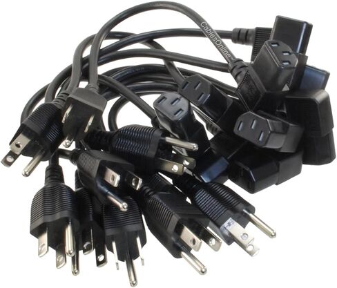 كابلات اون لاين 10 عبوات 1 قدم. كابلات طاقة قصيرة للكمبيوتر الشخصي ذات 3 موصلات، 18AWG NEMA 5-15P إلى الزاوية اليمنى IEC-60320-C13، PC-301R-10 in Kuwait