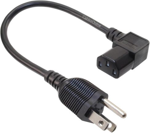 كابلات اون لاين 10 عبوات 1 قدم. كابلات طاقة قصيرة للكمبيوتر الشخصي ذات 3 موصلات، 18AWG NEMA 5-15P إلى الزاوية اليمنى IEC-60320-C13، PC-301R-10 in Kuwait