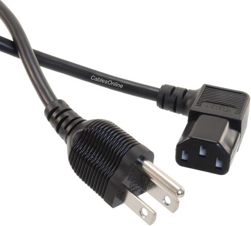 كابلات اون لاين 10 عبوات 1 قدم. كابلات طاقة قصيرة للكمبيوتر الشخصي ذات 3 موصلات، 18AWG NEMA 5-15P إلى الزاوية اليمنى IEC-60320-C13، PC-301R-10 in Kuwait
