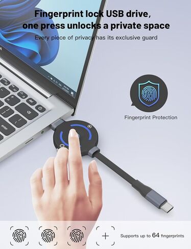 محرك أقراص فلاش USB C مشفر ببصمة الإصبع سعة 128 جيجابايت، محرك أقراص فلاش لتشفير الأجهزة مع أداة إعادة الضبط، وضع الاستخدام لمرة واحدة، لا حاجة إلى برامج، التسجيل 5 مرات in Kuwait