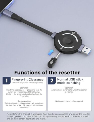 محرك أقراص فلاش USB C مشفر ببصمة الإصبع سعة 128 جيجابايت، محرك أقراص فلاش لتشفير الأجهزة مع أداة إعادة الضبط، وضع الاستخدام لمرة واحدة، لا حاجة إلى برامج، التسجيل 5 مرات in Kuwait