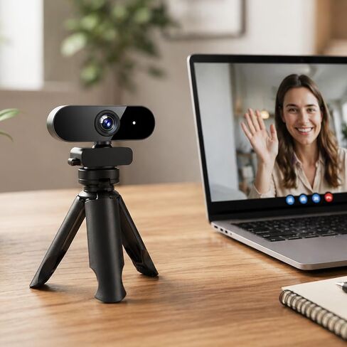 كاميرا ويب USB عالية الدقة 1080 بكسل مع حامل ثلاثي القوائم، كاميرا كمبيوتر للتوصيل والتشغيل مع ميكروفون، عالمية لأجهزة الكمبيوتر/Mac/الكمبيوتر المحمول/سطح المكتب، مثالية للتكبير/التصغير والسكايب ومكالمات الفيديو والفصول عبر الإنترنت in Kuwait