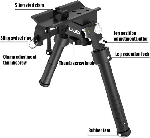 UUQ QV8 6-9 Inches Tactical Rifle Adjustable Bipod for Hunting and Shooting, Directly Attach to Sling Swivel Stud, w/Spike Feet in Kuwait