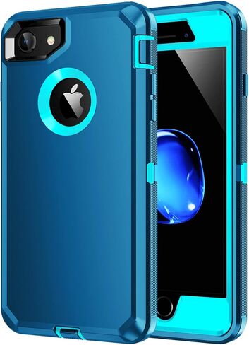 جراب iPhone 8، جراب iPhone 7، [واقي شاشة مدمج] عالي التحمل مقاوم للصدمات والغبار/السقوط [3 طبقات] جراب متين لحماية الجسم بالكامل، أزرق in Kuwait