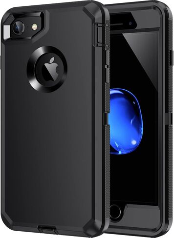 جراب iPhone 8، جراب iPhone 7، [واقي شاشة مدمج] عالي التحمل مقاوم للصدمات والغبار/السقوط [3 طبقات] جراب متين لحماية الجسم بالكامل، أزرق in Kuwait