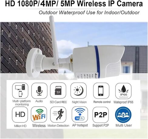 كاميرا IP 5 ميجابكسل 4 ميجابكسل 1080 بكسل واي فاي خارجية CCTV لأمن المنزل كاميرا مراقبة فيديو Ipcam للرؤية الليلية (اللوائح الأوروبية، 1080 بكسل) in Kuwait