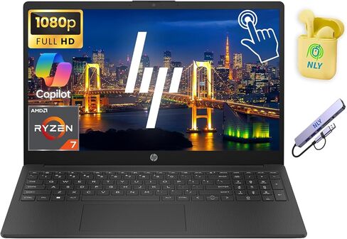 كمبيوتر محمول HP Touchscreen مقاس 15.6 بوصة FHD للأعمال، معالج AMD Ryzen 7 ثماني النواة، كمبيوتر محمول Windows 11، ذاكرة الوصول العشوائي 16 جيجابايت، سعة تخزين 512 جيجابايت (256 جيجابايت SSD+256 جيجابايت مجموعة إرساء)، AI Copilot جاهز، سماعات NLY، أسود in Kuwait