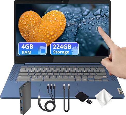 Lenovo IdeaPad Slim 3 14 بوصة شاشة لمس FHD Chromebook، MediaTek Kompanio 520، ذاكرة الوصول العشوائي LPDDR4X سعة 4 جيجابايت، تخزين 1 تيرابايت (64 جيجابايت eMMC ومجموعة قاعدة إرساء 1 تيرابايت)، WiFi 6، كاميرا ويب، نظام تشغيل Chrome، Abyss Blue in Kuwait