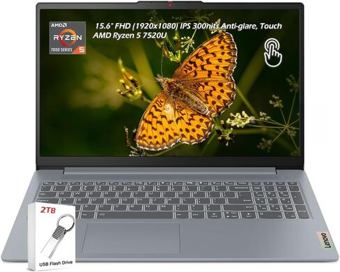 Lenovo IdeaPad Slim 3i Laptop, 15.6" FHD (1920x1080) IPS 300nits Anti-Glare Display,AMD Ryzen 5 7520U, AMD Radeon 610M, 8GB RAM 256GB SSD, Wi-Fi6, Win11, Artic Grey, with 2TB Flash Drive, W/GaLiMu in Saudi Arabia