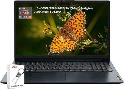 Lenovo IdeaPad Slim 3i Laptop, 15.6" FHD (1920x1080) IPS 300nits Anti-Glare Display,AMD Ryzen 5 7520U, AMD Radeon 610M, 8GB RAM 256GB SSD, Wi-Fi6, Win11, Artic Grey, with 2TB Flash Drive, W/GaLiMu in Saudi Arabia