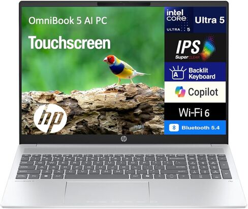 كمبيوتر محمول HP OmniBook 5 Next Gen AI بشاشة لمس 16.0 بوصة 2K (1920x1200) IPS (Intel Ultra 5-225U، 16 جيجابايت LPDDR5X، 1 تيرابايت PCIe SSD، Copilot+، لوحة مفاتيح بإضاءة خلفية، كاميرا ويب، Win 11 Pro) مع موسع منفذ USB DKZ in Kuwait