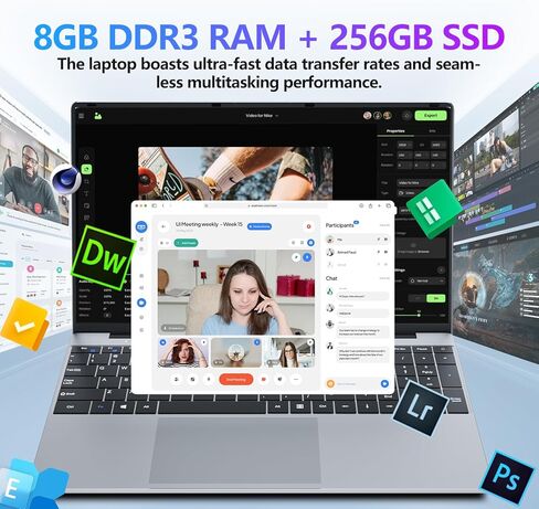 كمبيوتر محمول DUNHOO، كمبيوتر محمول مقاس 15.6 بوصة، معالج Core M3-6Y30، ذاكرة وصول عشوائي 8 جيجابايت، 256 جيجابايت SSD، كمبيوتر محمول 2026 بفتحة 180 درجة، Win 11 Pro، FHD 1920*1080، كمبيوتر محمول محمول لطلاب الأعمال والألعاب الخفيفة in Kuwait