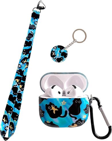 Cute Cat Design Air Pod 4th Generation （2024） with Cat Lanyard Keychain，Unique IMD Process TPU Soft Air Pod 4th Case in Saudi Arabia