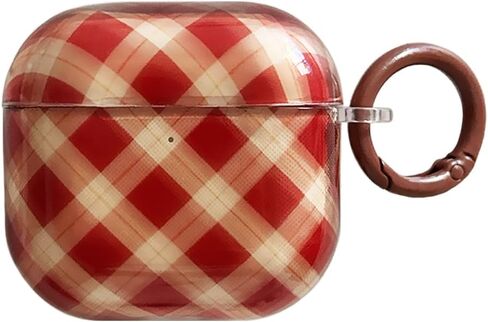 Cute Aesthetic Brown Checkered Pattern case for AirPods 4th | Chic Retro with Keychain Design | Classic Slim Soft Gingham TPU Shockproof Protection Cover | Durable Fade-Proof | Girly Gift for Women in Kuwait
