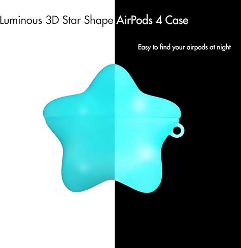 MINSCOSE لحافظة AirPods الجيل الرابع، تصميم نمط نجمة ثلاثية الأبعاد لطيف ومضيئ مع سلسلة مفاتيح Kawaii Star، غطاء سماعات أذن واقي من السيليكون الناعم مع مجموعة أدوات تنظيف للفتيات والنساء - أزرق in Kuwait