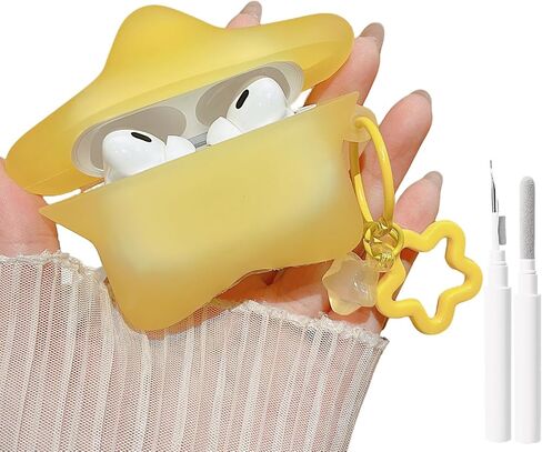 MINSCOSE لحافظة AirPods الجيل الرابع، تصميم نمط نجمة ثلاثية الأبعاد لطيف ومضيئ مع سلسلة مفاتيح Kawaii Star، غطاء سماعات أذن واقي من السيليكون الناعم مع مجموعة أدوات تنظيف للفتيات والنساء - أزرق in Kuwait