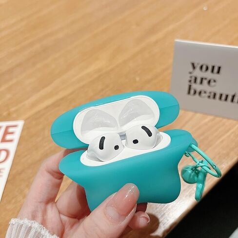 MINSCOSE لحافظة AirPods الجيل الرابع، تصميم نمط نجمة ثلاثية الأبعاد لطيف ومضيئ مع سلسلة مفاتيح Kawaii Star، غطاء سماعات أذن واقي من السيليكون الناعم مع مجموعة أدوات تنظيف للفتيات والنساء - أزرق in Kuwait