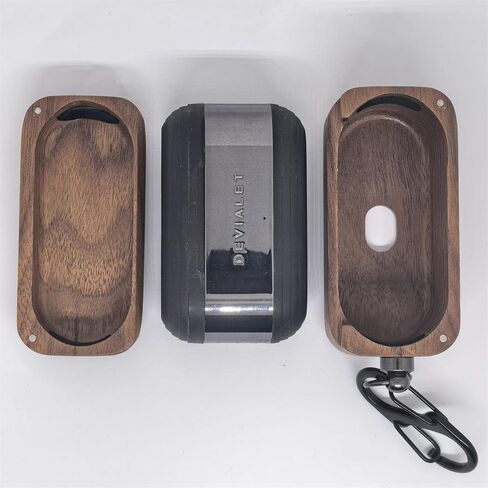 DAYJOY Handmade Natural Wooden Genuine Real Wood Protective Case Cover Shell Compatible with Devialet Gemini II/2 Earbuds,Unique Grain Protective Cover with Key Chain (Walnut) in Kuwait