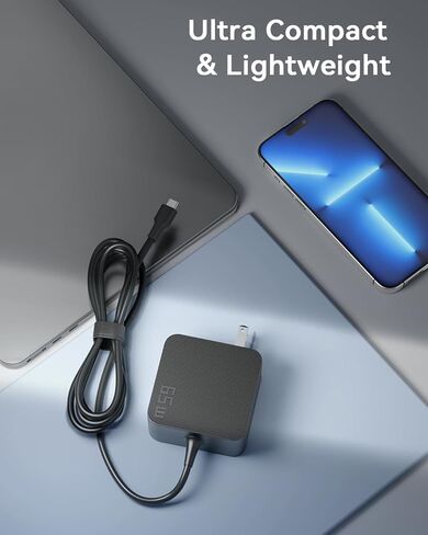 شاحن كمبيوتر محمول AKELON 65W USB C لجهاز Lenovo Thinkpad Yoga HP Elitebook Spectre Dell Latitude MacBook Pro ASUS Chromebook Samsung 20V 3.25A Type C PD محول طاقة سريع للحائط in Kuwait