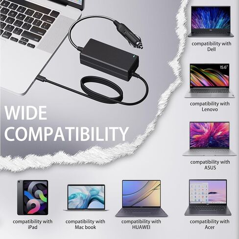 90W USB-C Laptop Car Charger Compatible with MacBook Pro/Air, Dell XPS/Latitude, HP, Lenovo, ASUS, Acer, Chromebook, Surface More Type-C Laptop Devices in Kuwait