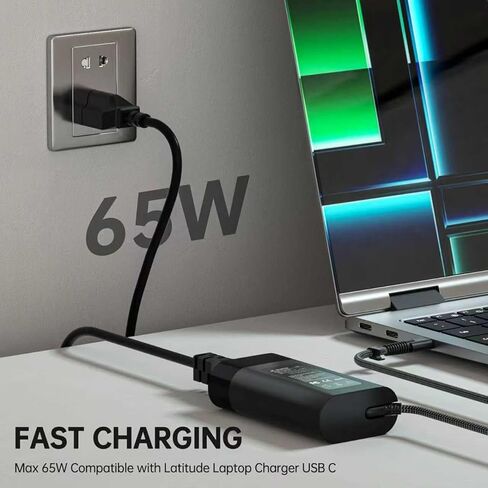 New Slim 65W Fast-Charging Laptop Charger​ – Ultra-Portable USB-C AC Adapter for HP Spectre X360/Envy/EliteBook/Chromebook/ZBook/, Type C AC Adapter Power Cord Supply in Kuwait