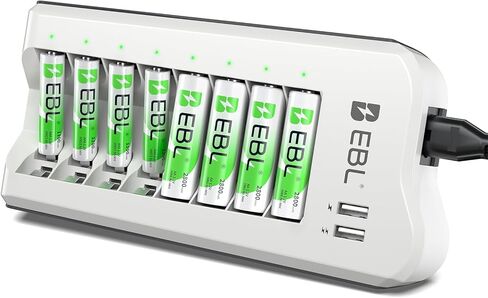EBL AA 2300 مللي أمبير (8 عبوات) وAAA 1100 مللي أمبير (8 عبوات) بطاريات Ni-MH قابلة للشحن وشاحن بطارية AA AAA قابلة للشحن مع منفذي شحن USB in Kuwait
