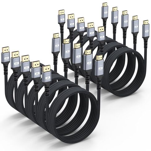 4K DisplayPort to HDMI Cable 6FT, 10-Pack, Support 4K@30Hz, 2K@60Hz, 1080p@120Hz, Nylon Braided DP to HDMI Uni-Directional Cord for Computer, Monitor, Graphics Card, HDTV, Projector in Saudi Arabia