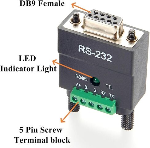 2 In 1 DB9 RS232 to RS485 TTL Serial Converter D-Sub 9Pin to 5Pin Screw Terminal Block RS232 to 3.3V/5V Interface Signal Adapter for Industrial Automation, PLC, Embedded Systems (DB9 Female) in Saudi Arabia