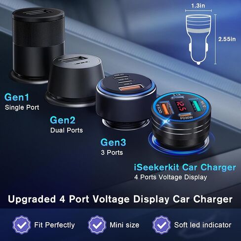 3Pack USB C Car Charger, 65W 4-Port Cigarette Lighter USB Charger with Voltage Display,12-24V Dual USB-C+USB-A Car Charger USB C Fast Charge Phone Accessories for iPhone 17 16 15 Pro Max Plus S25 S24 in Saudi Arabia
