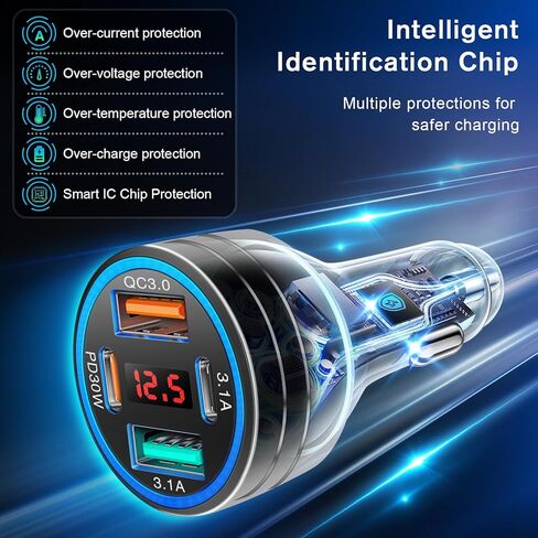 3Pack USB C Car Charger, 65W 4-Port Cigarette Lighter USB Charger with Voltage Display,12-24V Dual USB-C+USB-A Car Charger USB C Fast Charge Phone Accessories for iPhone 17 16 15 Pro Max Plus S25 S24 in Saudi Arabia